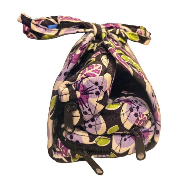 Vera Bradley Plum Petals All-Wrapped-Up Cosmetic Bag 4-Zipper Pockets Tie Wrap - Picture 7 of 9